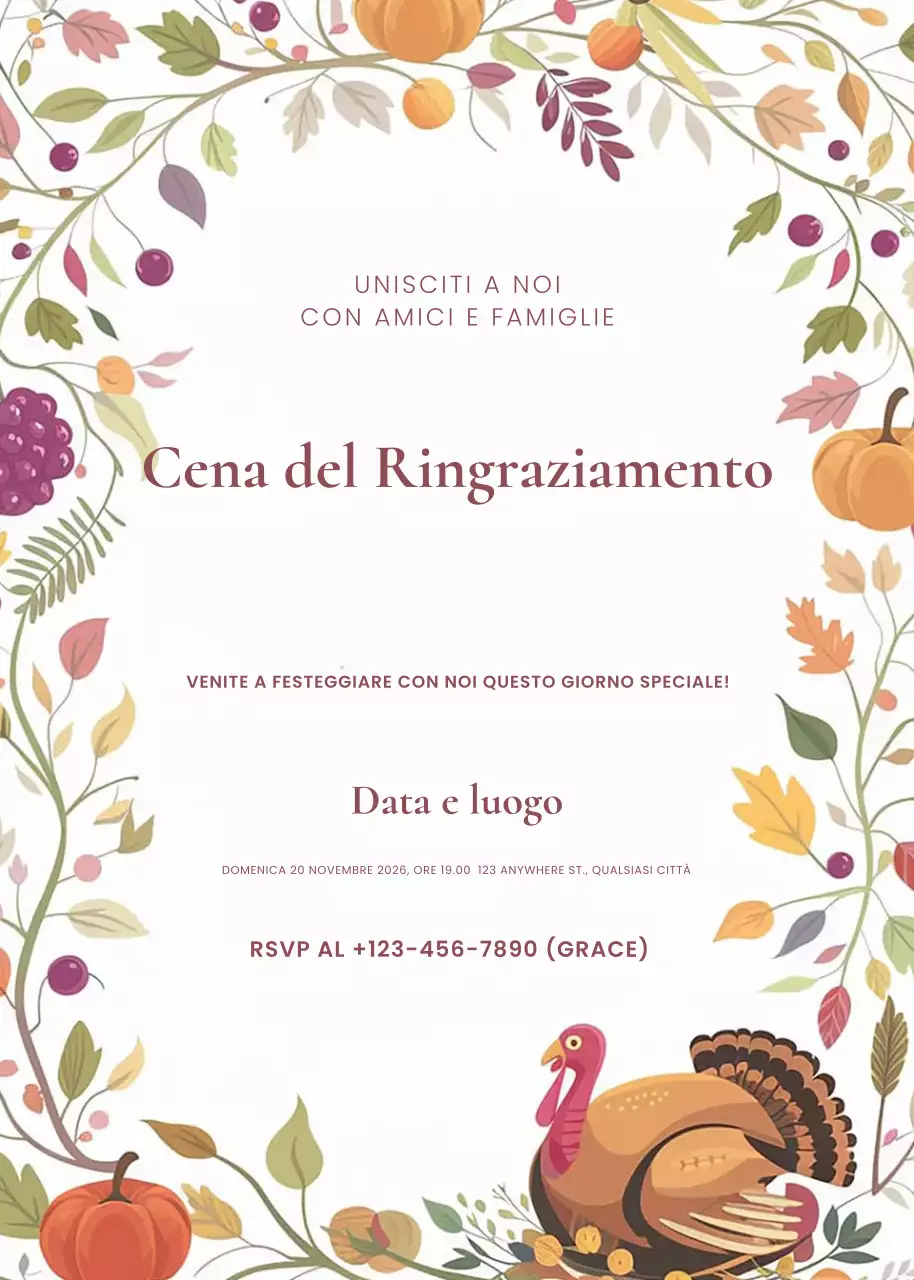 invito classico beige per il Ringraziamento