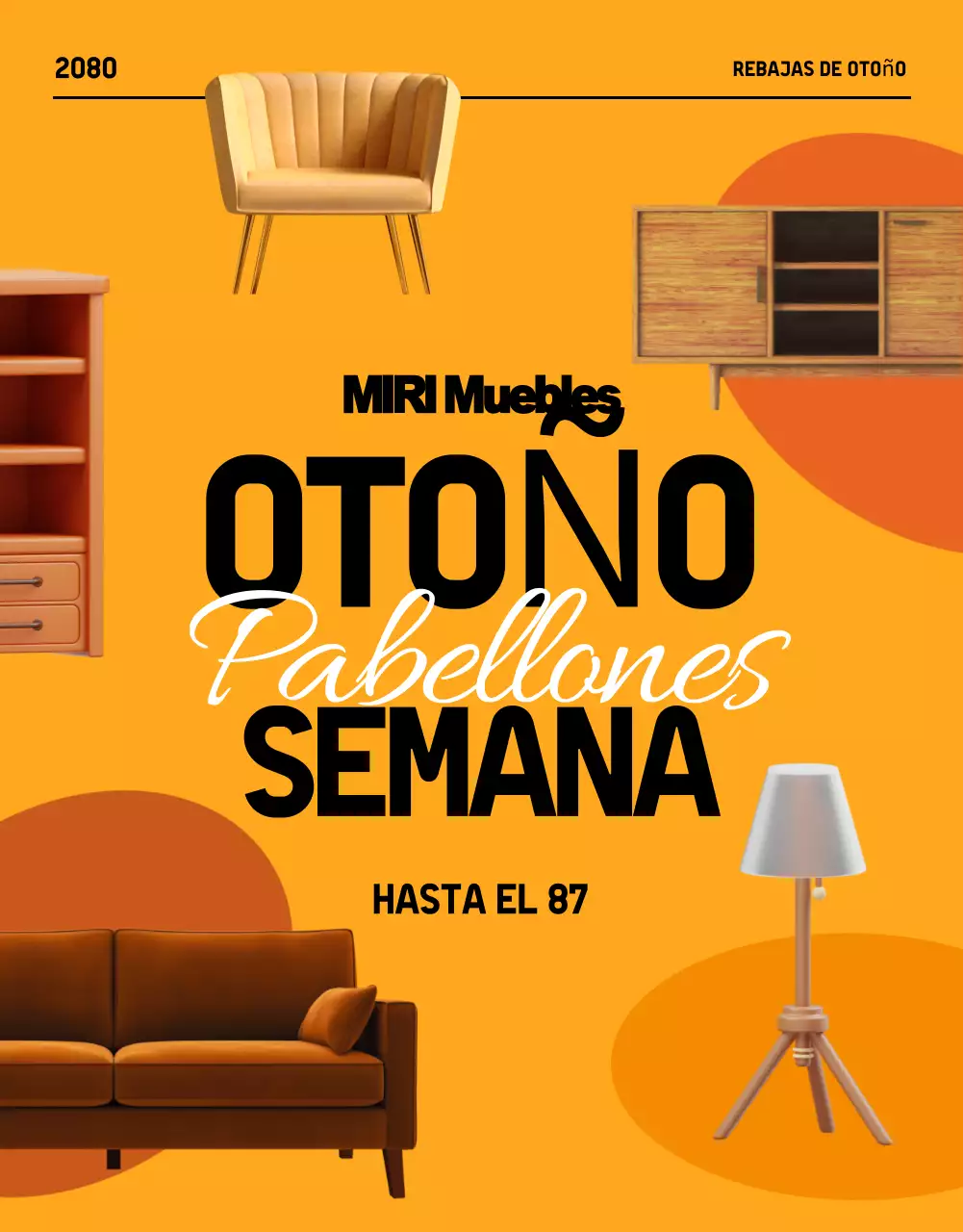Promociona una venta de muebles modernos de otoño en negro y naranja
