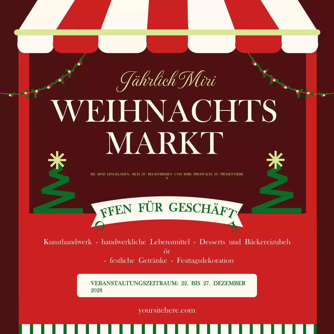 Grüne Retro-Weihnachtsmarkt-Einladung