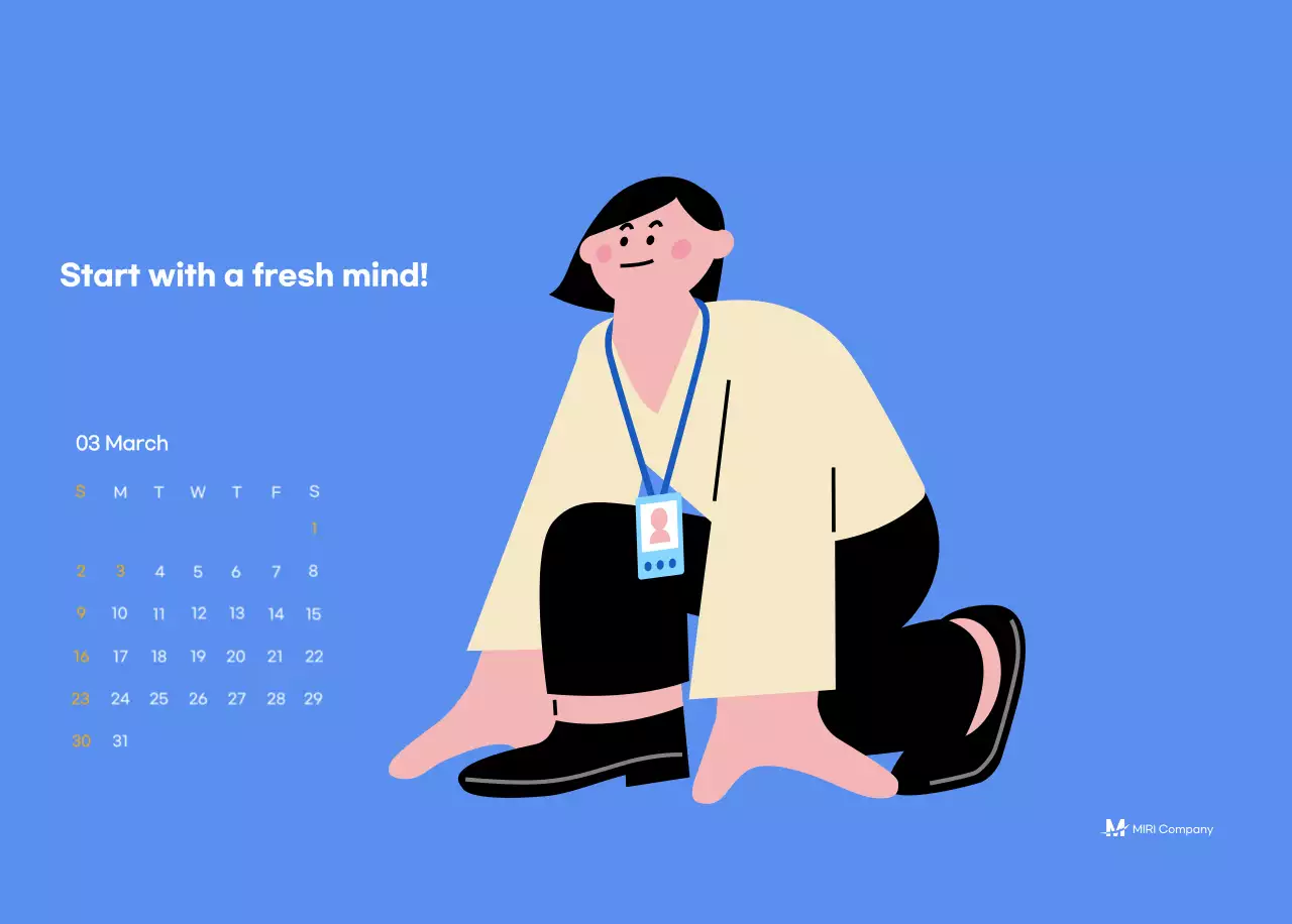 Kalender motivasi dengan ilustrasi energik dan kutipan positif dengan latar belakang biru muda