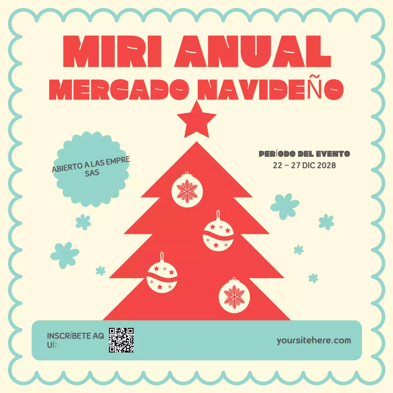 Anuncio del mercado navideño rojo y crema