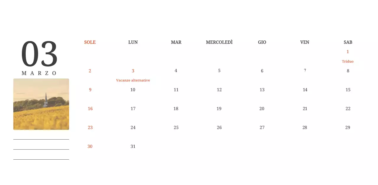 Un calendario fotografico con chiese in dipinti di paesaggio