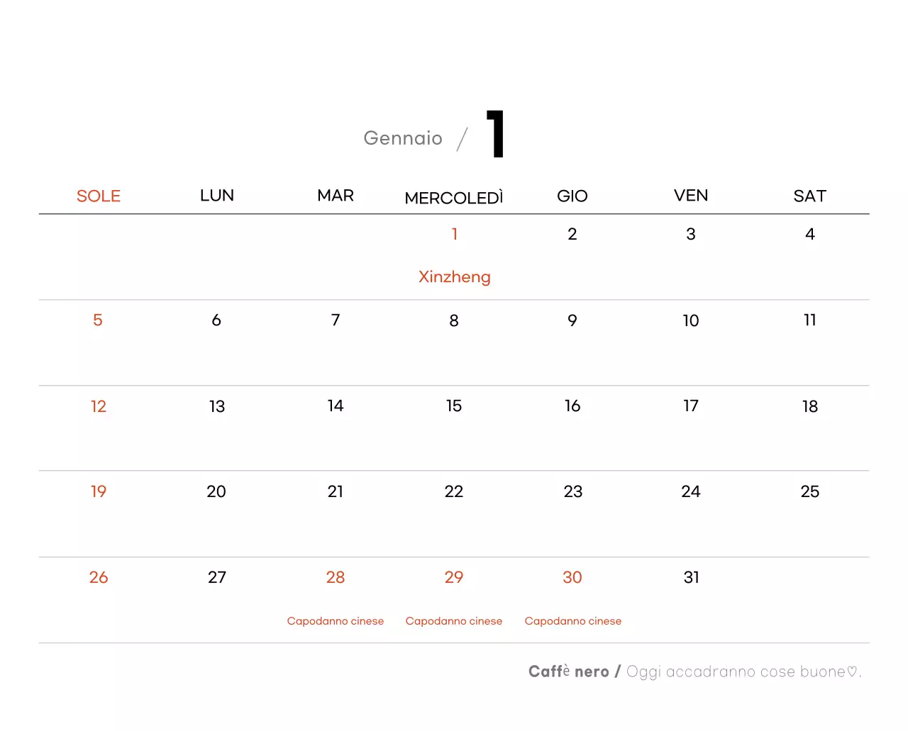 Calendario grigio minimalista