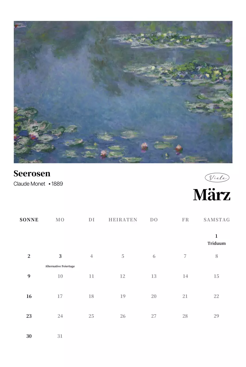 Klassischer Kunstkalender