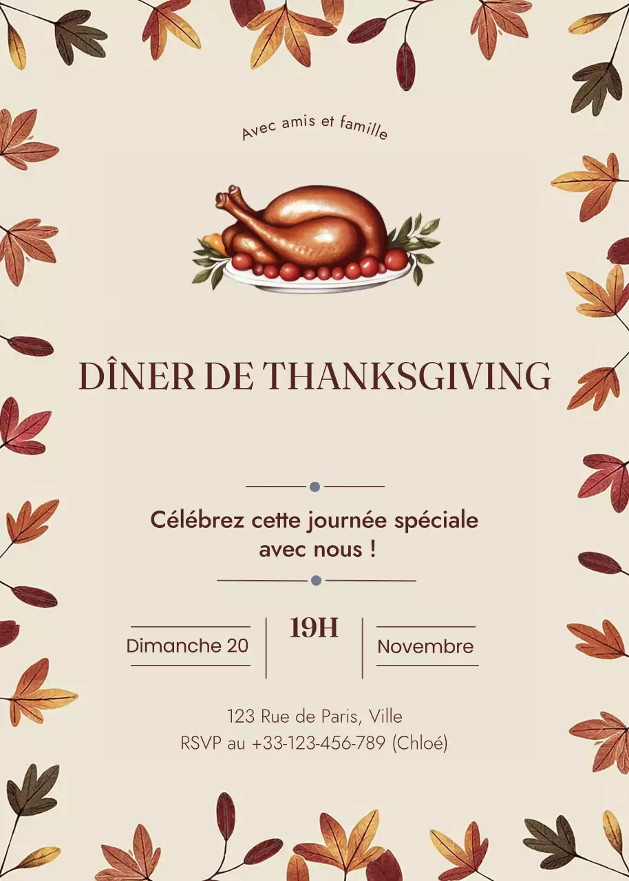 invitation classique beige pour Thanksgiving