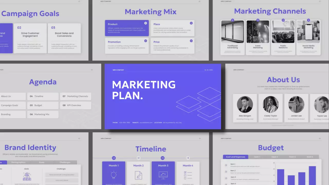 apresentação do plano de marketing moderno púrpura