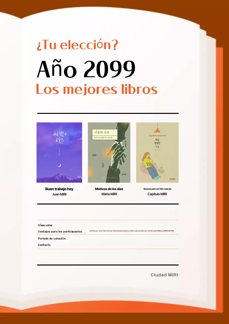 Naranja y marrón sencillos para promocionar la votación del mejor libro del año