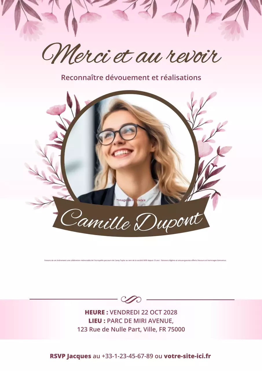 invitation à une fête de départ à la retraite, rose et élégante