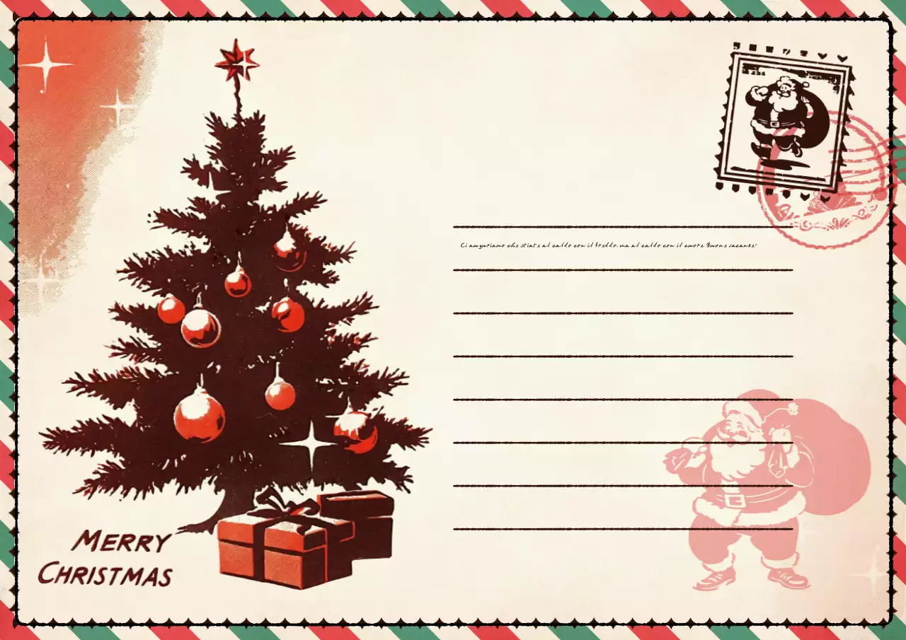 Cartolina natalizia rossa d'epoca