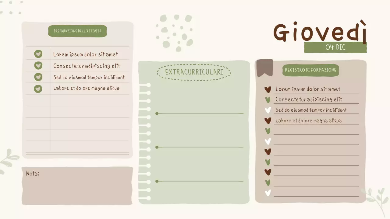 Presentazione dell'agenda della classe Pastello