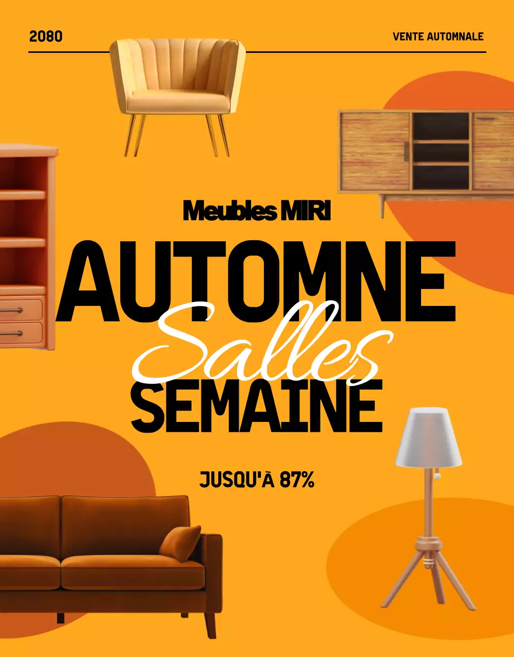 Promouvoir une vente de meubles d'automne modernes en noir et orange