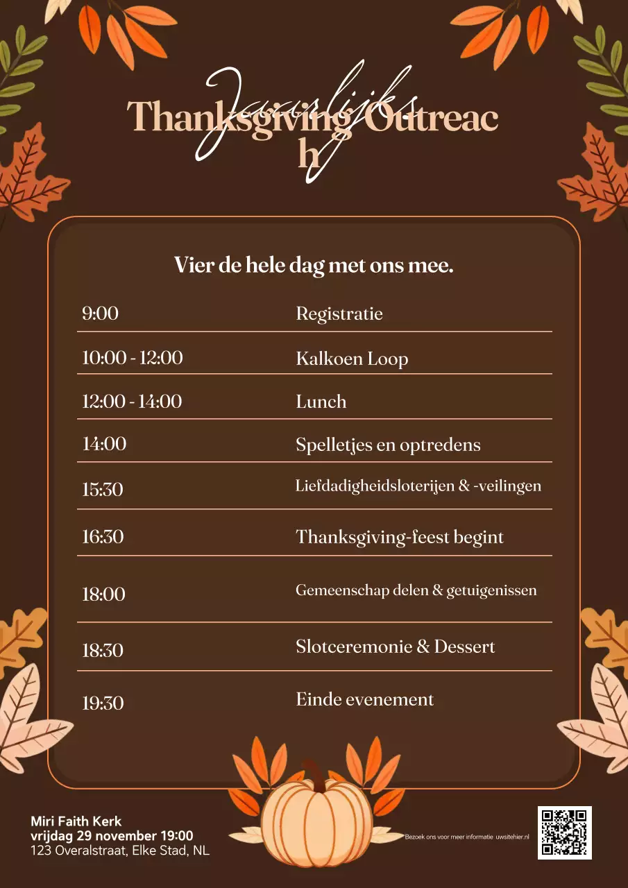 Bruin Traditioneel Thanksgiving Evenementenschema