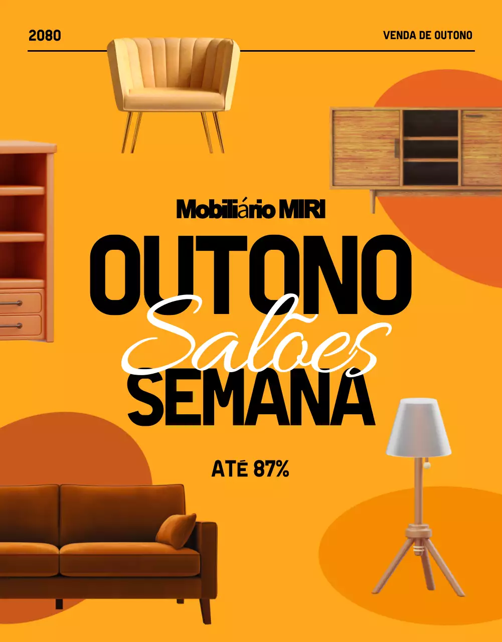 Promover uma venda de móveis modernos de outono em preto e laranja