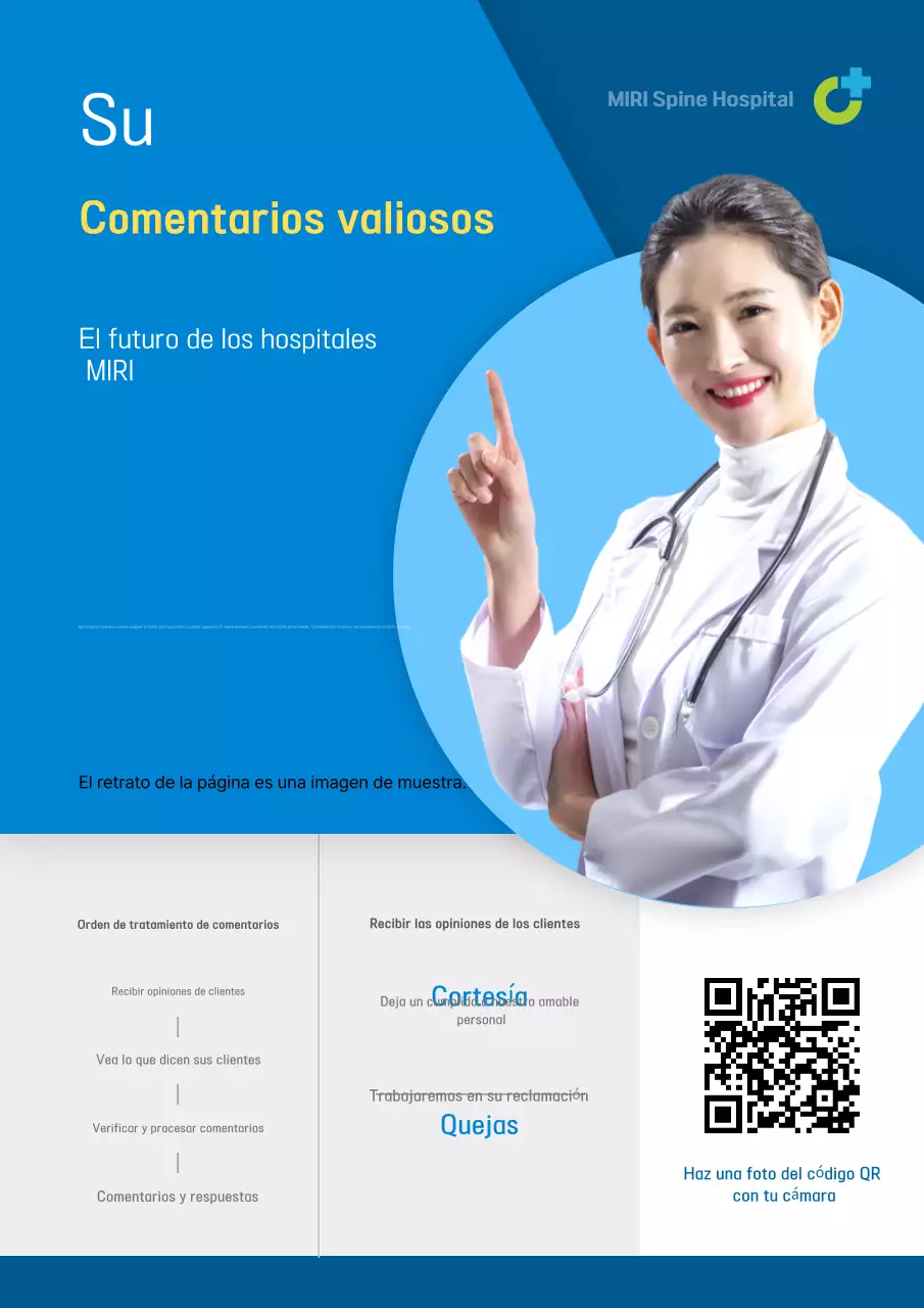 Promover la voz de la recepción del cliente para un moderno hospital en azul y blanco
