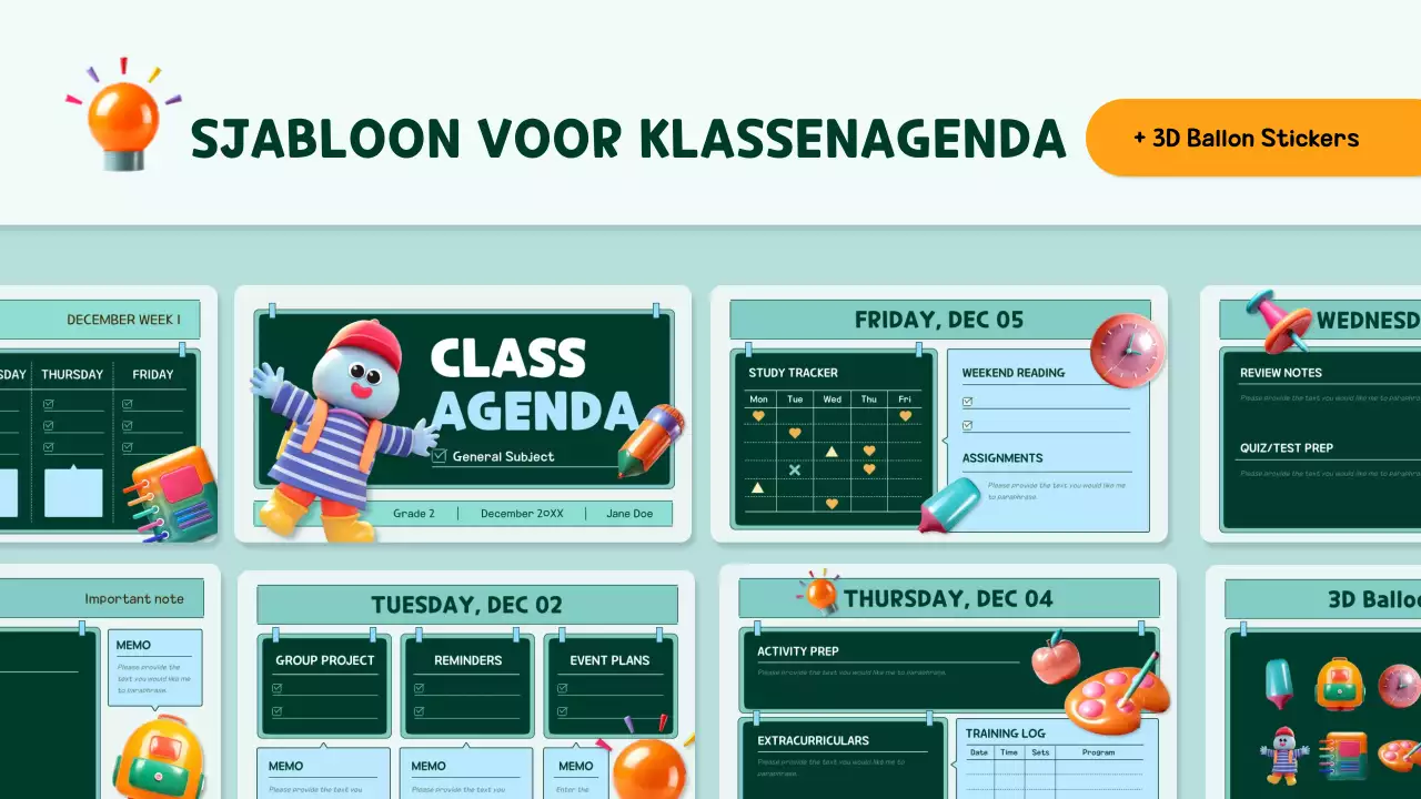 agenda planner oranje en groenblauw pop class