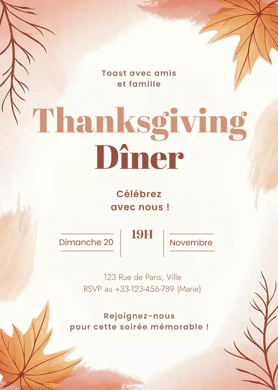 invitation à dîner traditionnelle orange