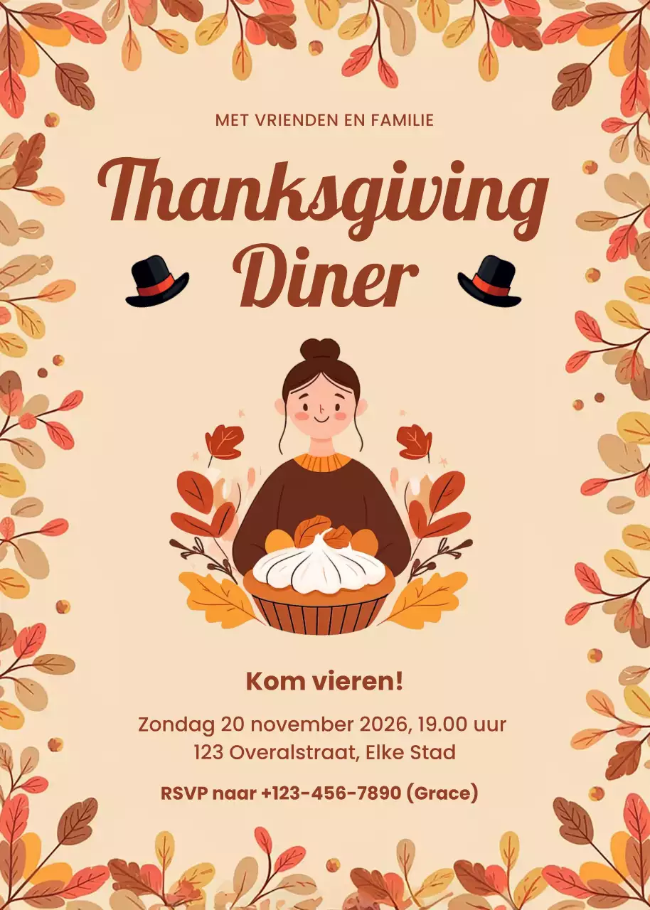 beige traditionele uitnodiging voor Thanksgiving