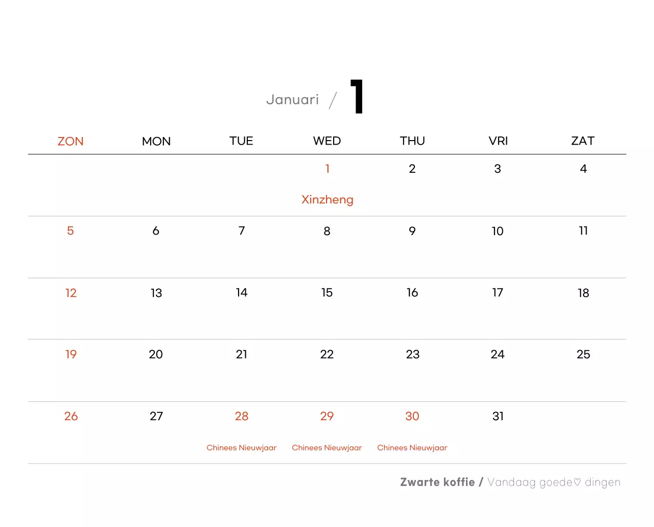 Grijze minimalistische koffiekalender