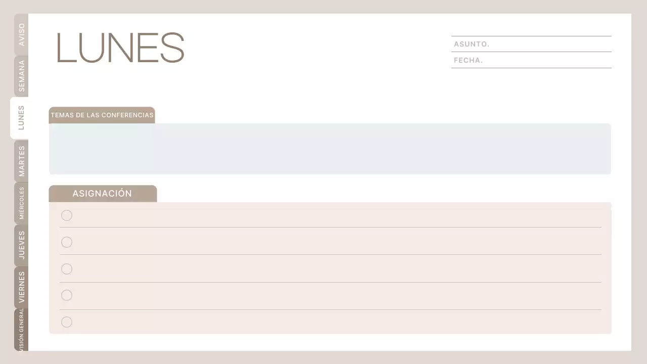 planificador de clases minimalista beige horario