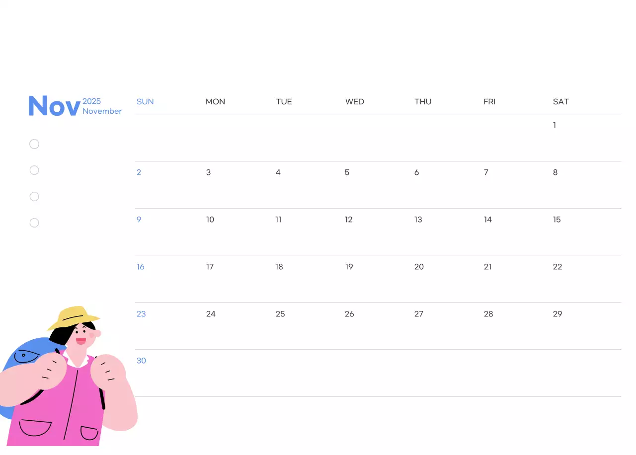 Kalender motivasi dengan ilustrasi energik dan kutipan positif dengan latar belakang biru muda