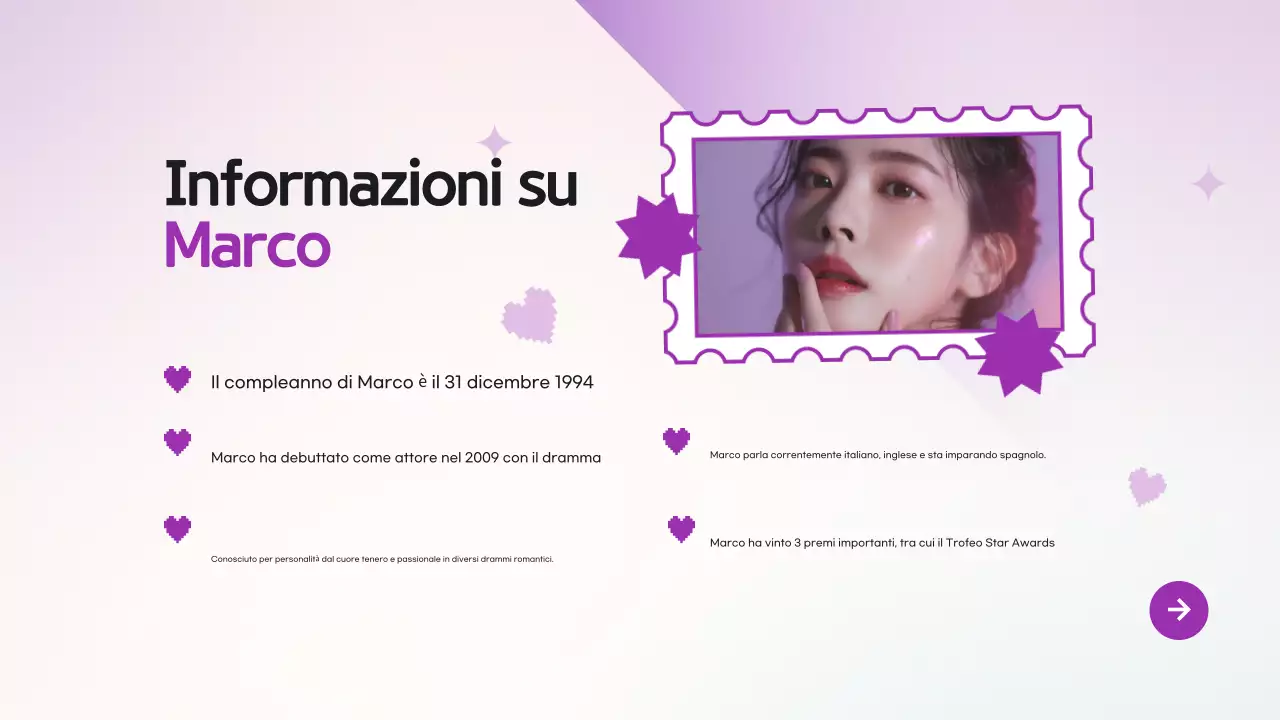 Presentazione del Pitch Deck del dramma K moderno viola
