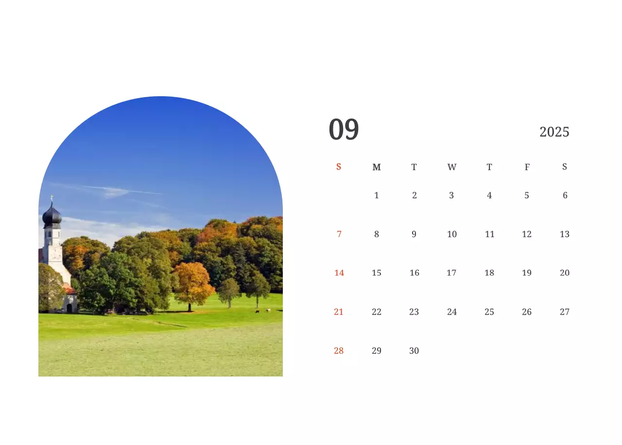 Een fotografische conceptkalender met kerken in landschapsschilderijen