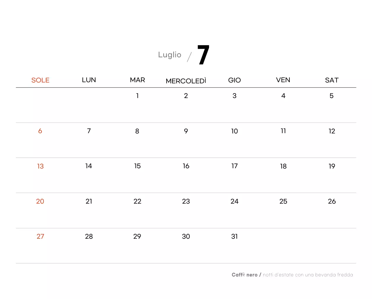 Calendario grigio minimalista