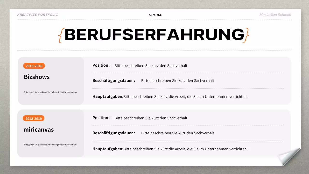 orange modernes Portfolio Lebenslauf