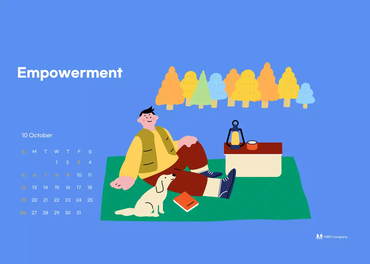 Kalender motivasi dengan ilustrasi energik dan kutipan positif dengan latar belakang biru muda