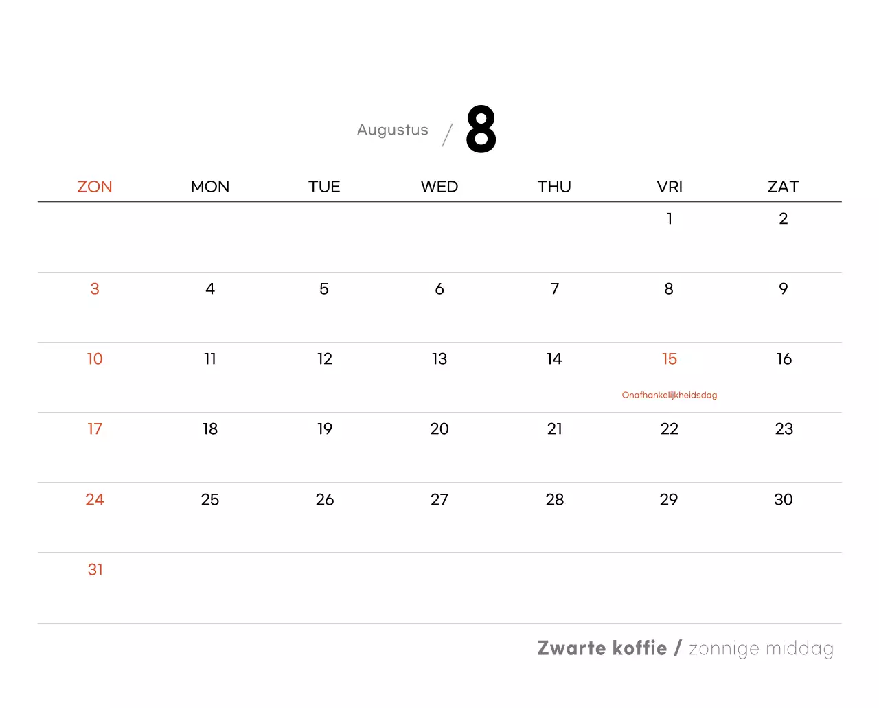 Grijze minimalistische koffiekalender