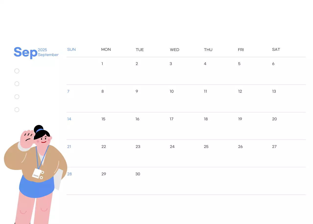 Kalender motivasi dengan ilustrasi energik dan kutipan positif dengan latar belakang biru muda