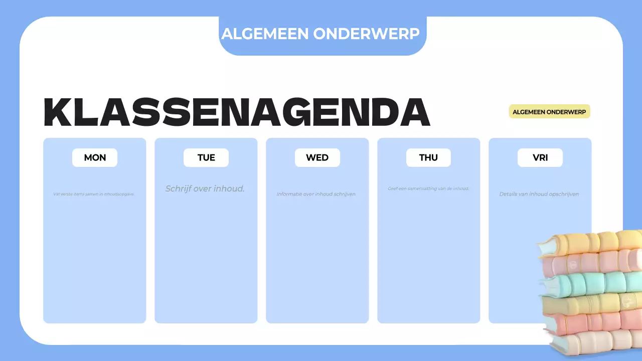 blauwe eenvoudige klassenagenda planner
