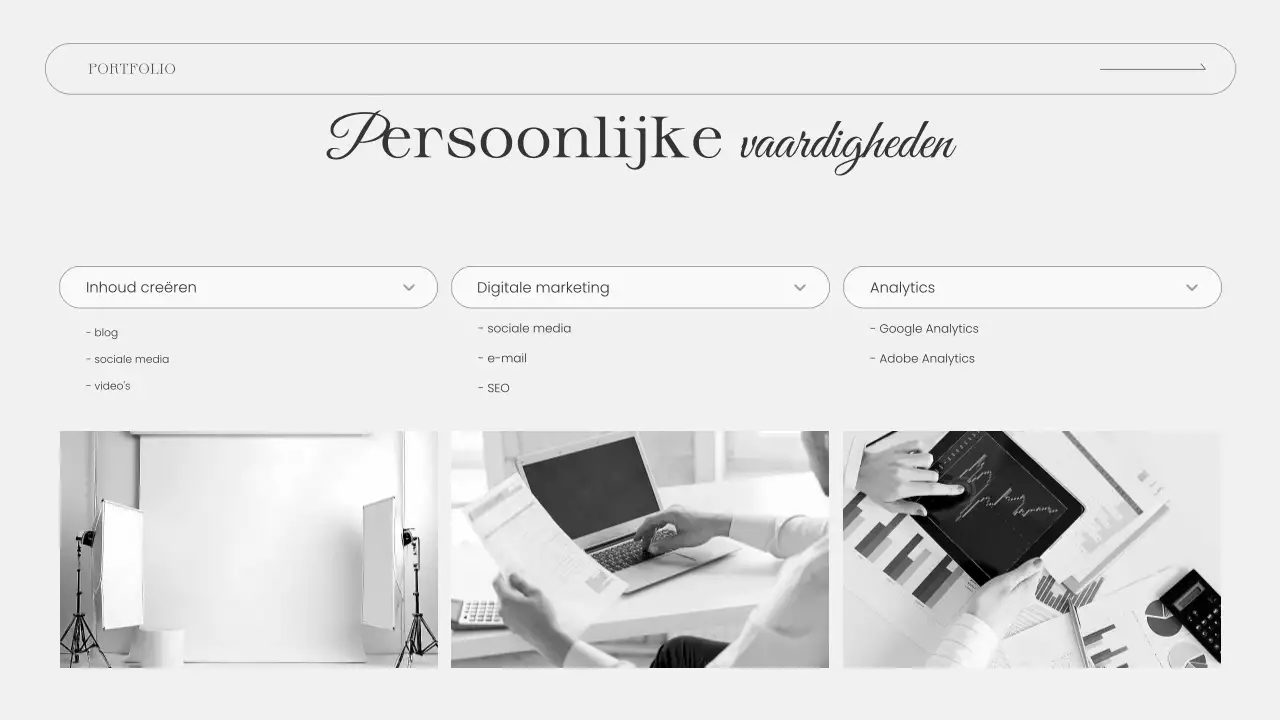 grijze moderne portfoliopresentatie