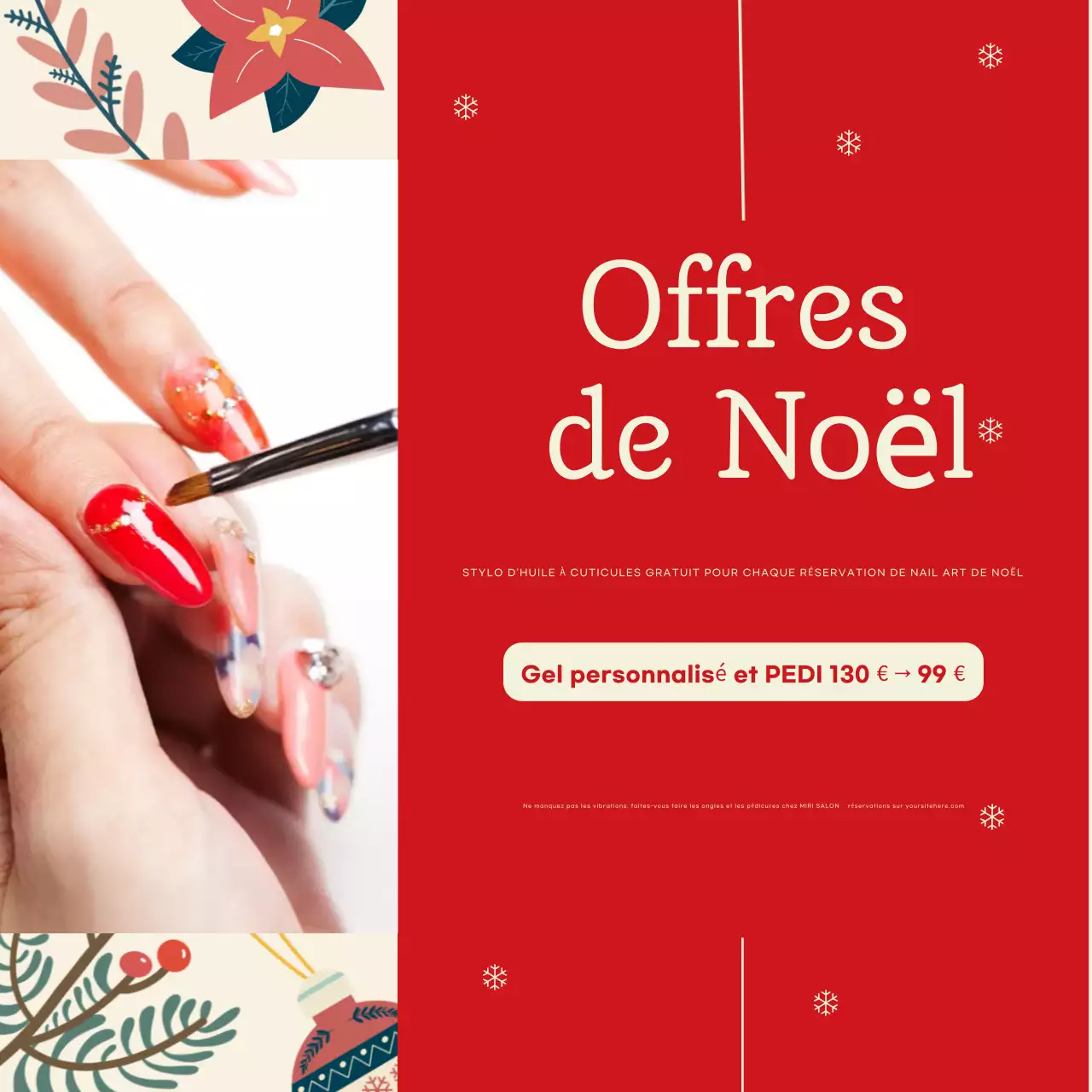 rouge élégant Noël offre ongles publicité