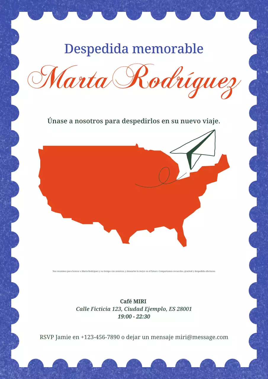 invitación de despedida clásica azul