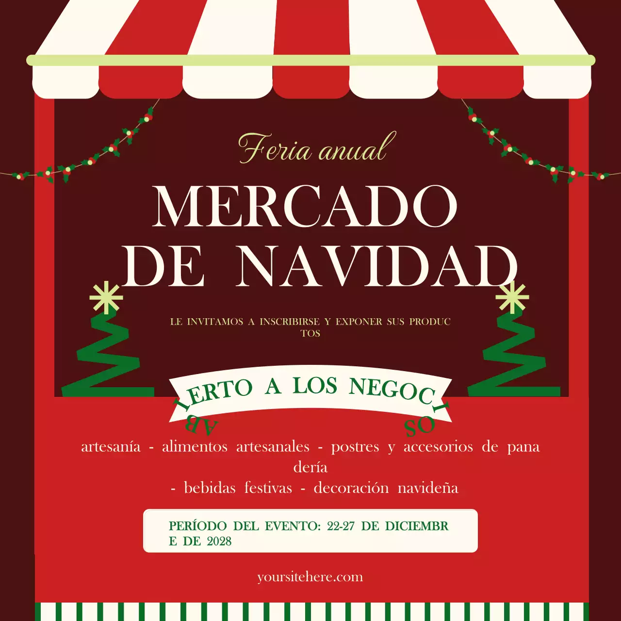 Invitación al mercadillo de Navidad retro verde