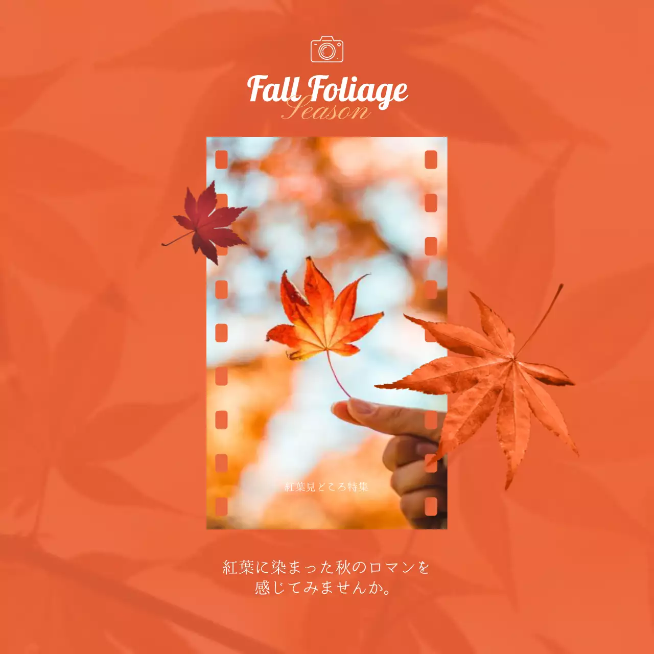 オレンジ モダン 紅葉 ポスター