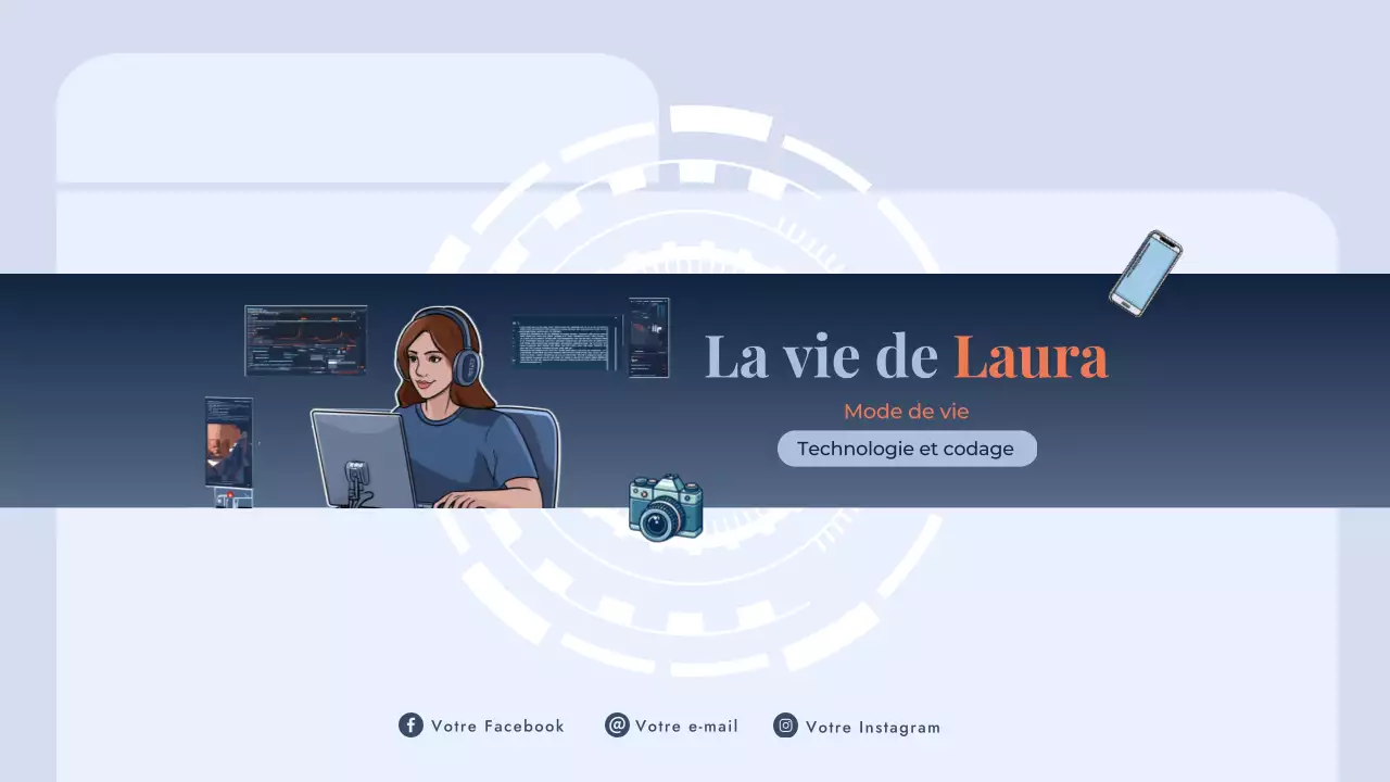 bleu moderne tech vlog youtube channel art