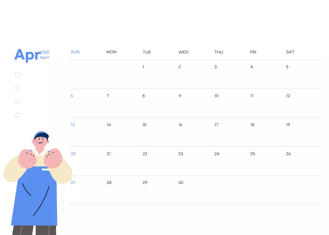 Kalender motivasi dengan ilustrasi energik dan kutipan positif dengan latar belakang biru muda