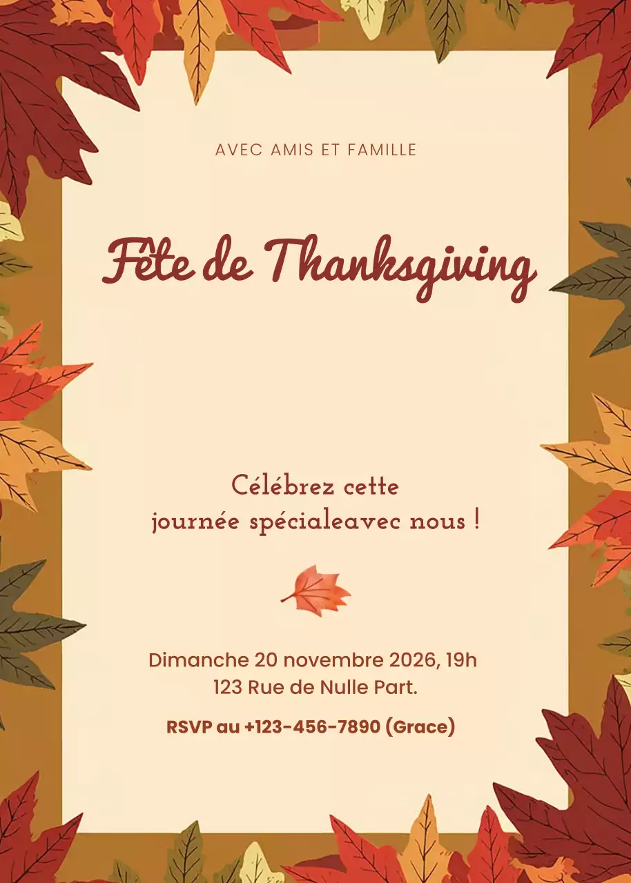 invitation traditionnelle orange pour Thanksgiving