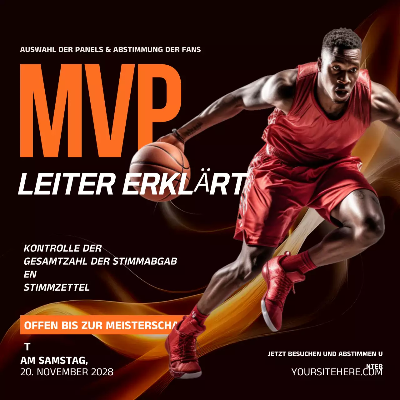 Schwarz und Orange Basketball MVP Leiter Instagram Post