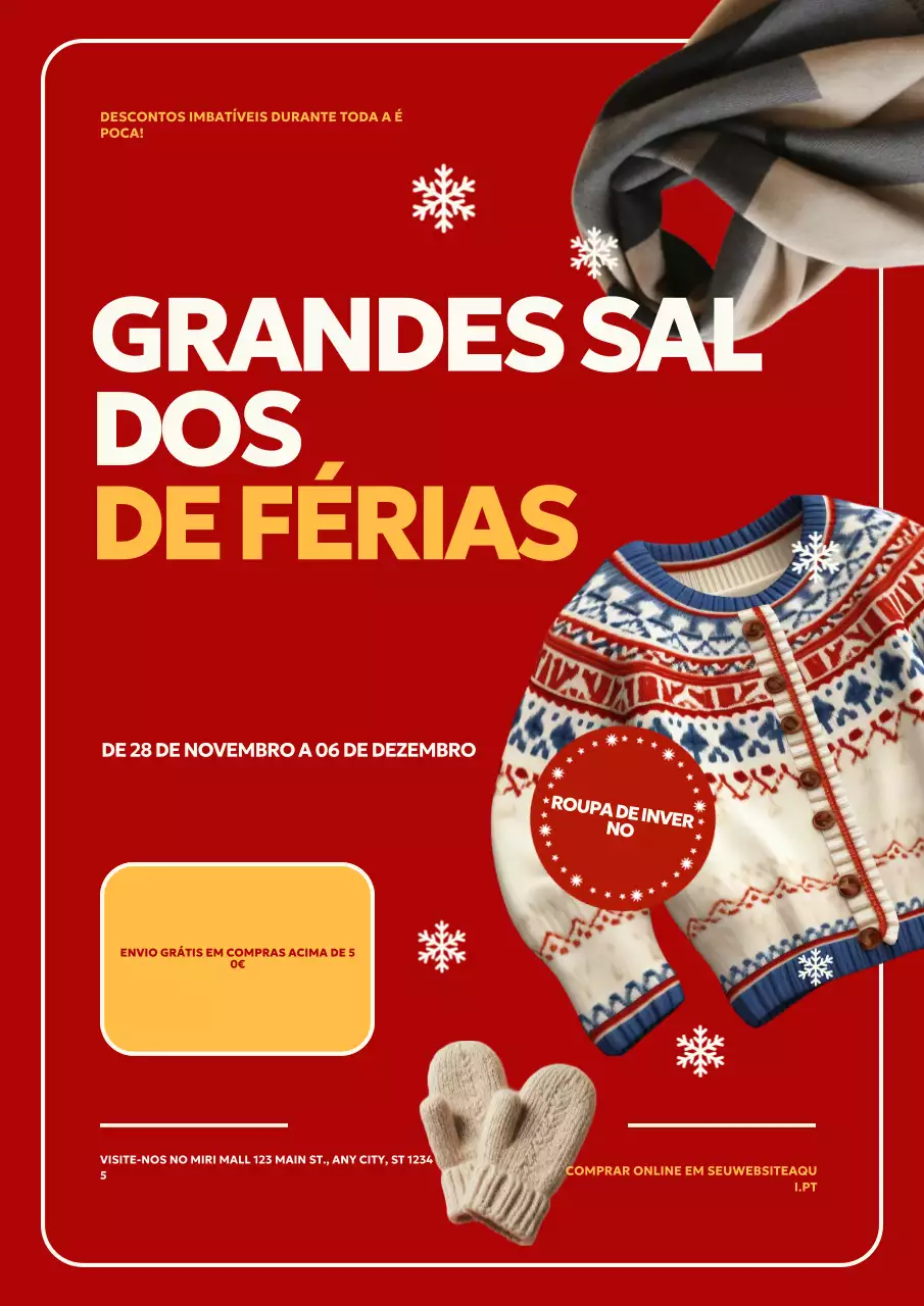 Cartaz Web de promoção de férias em negrito vermelho