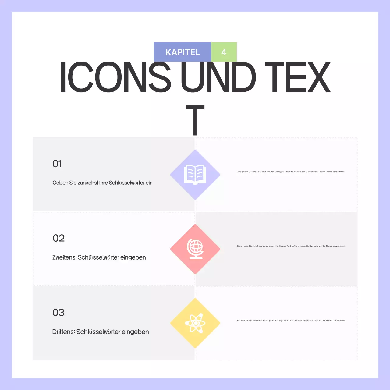 Ein Leitfaden mit einfachen Formen in Lila und Grau