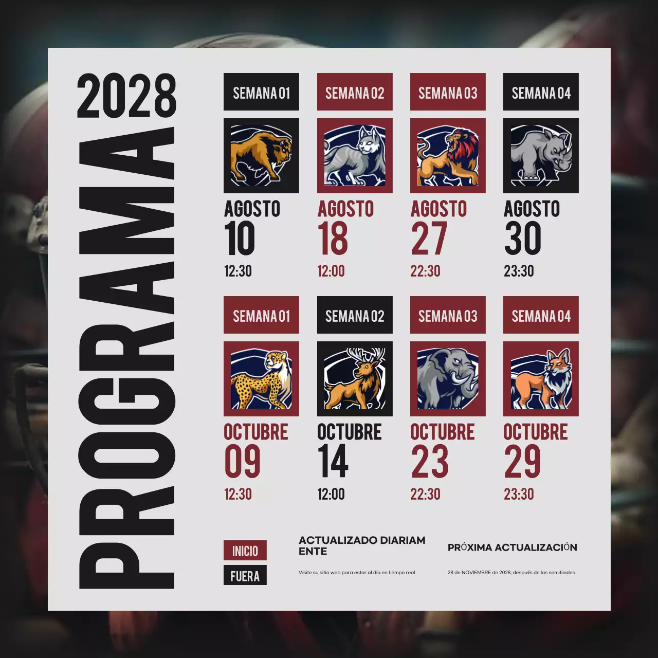 Calendario de los equipos del Torneo Moderno Rojo y Negro