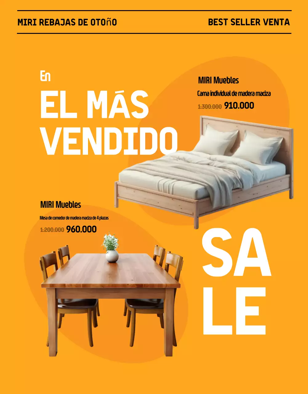 Promociona una venta de muebles modernos de otoño en negro y naranja