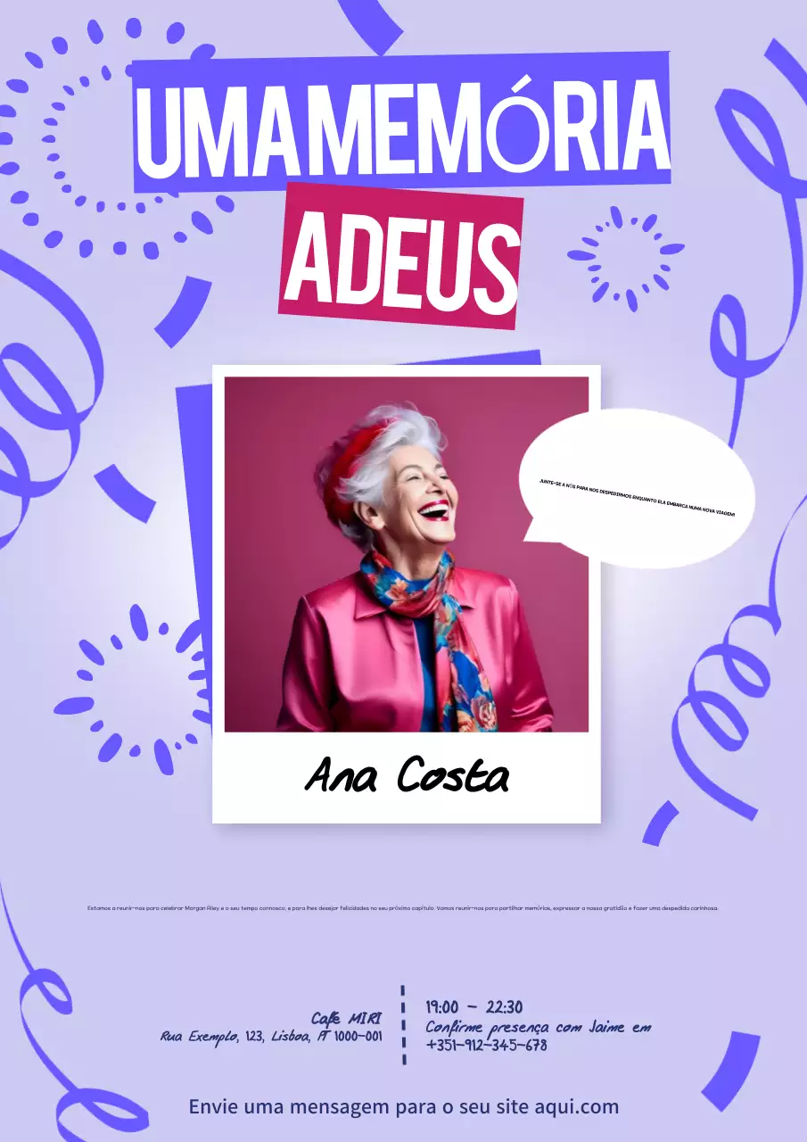 Convite de despedida moderno e memorável em roxo