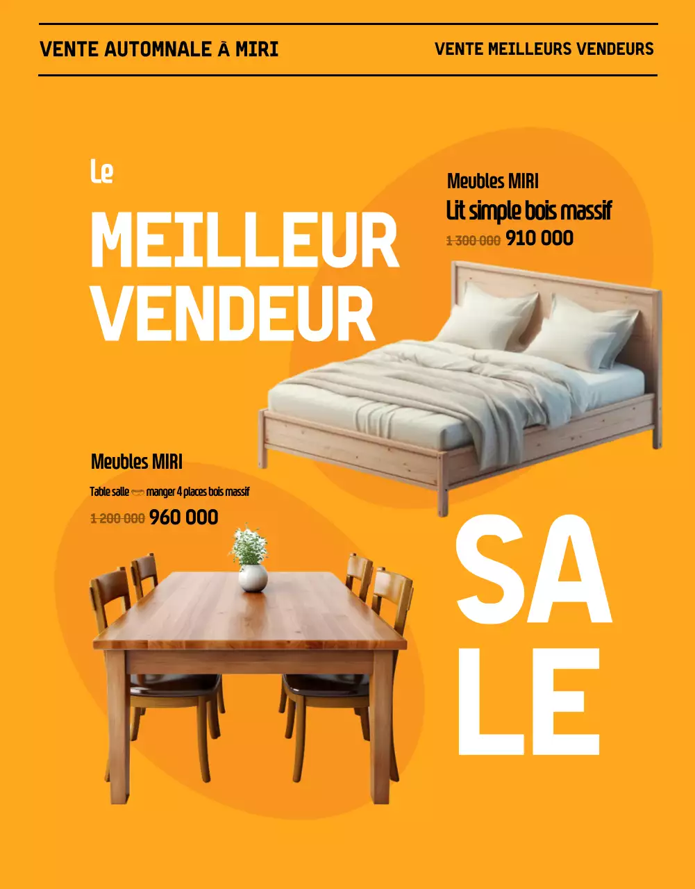 Promouvoir une vente de meubles d'automne modernes en noir et orange