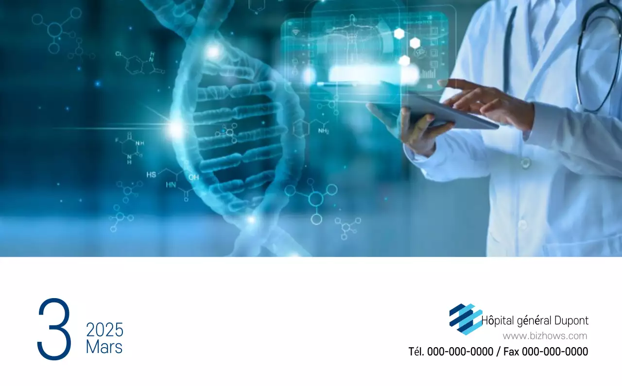 Calendrier promotionnel d'hôpital simple blanc marine