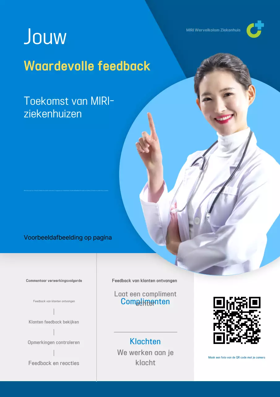 Bevorder de stem van de klantreceptie voor een modern ziekenhuis in blauw en wit