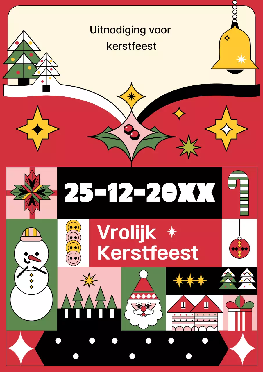 Rode Geometrische Kerstuitnodiging